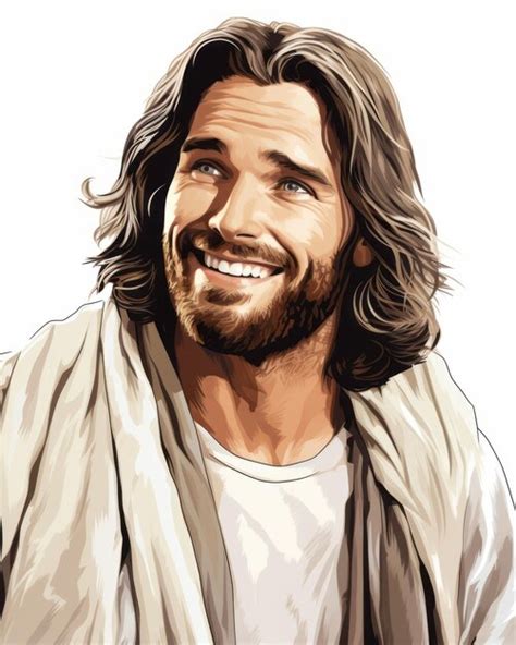 Premium Ai Image Jesus Smiling With Long Hair And Beard