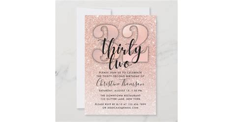 Rose Gold Glitter 32nd Birthday Invitation Zazzle