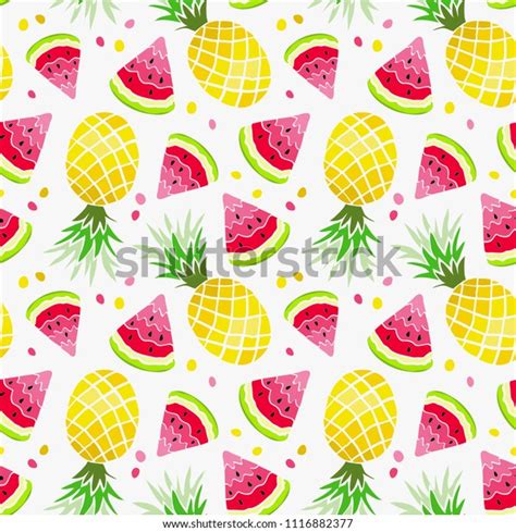 Watermelon Pineapple Seamless Pattern Summer Print Stock Vector