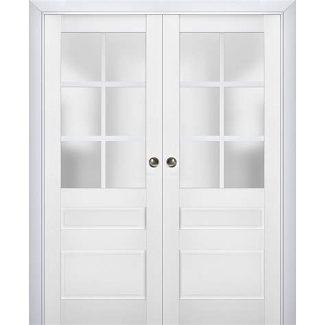 Sliding French Double Pocket Doors With Frosted Glass Veregio 7339 White Silk Kit Trims Rail