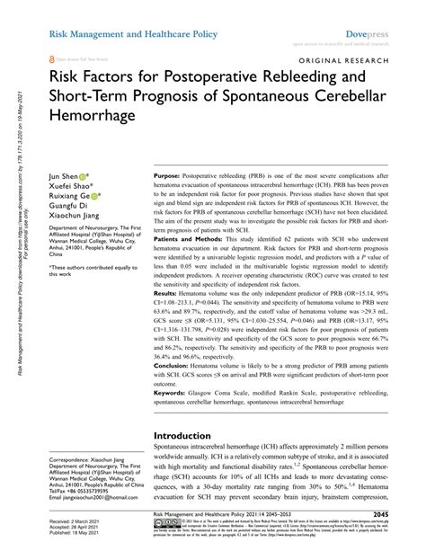 Pdf Risk Factors For Postoperative Rebleeding And Short Term