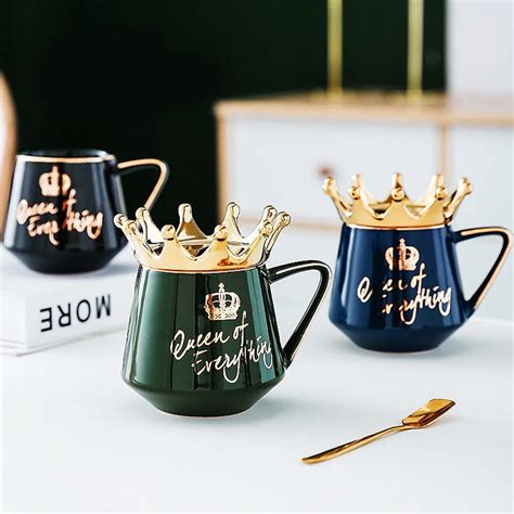 Coffee Mug Queen Of Everything Mug With Crown Lid And Spoon Ceramic