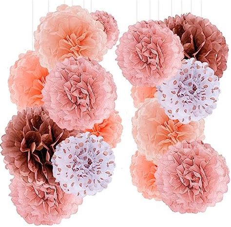 Anokay Set 8 Pompons Couleur De Blanc Rose Abricot Champagne Fleur