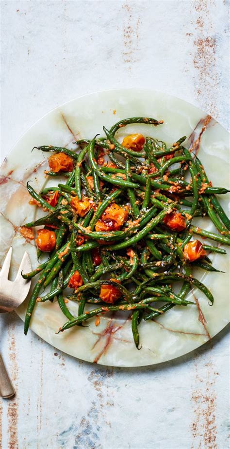 Blistered Green Beans with Tomato-Almond Pesto