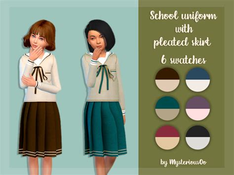 The Sims Resource School Uniform With Pleated Skirt