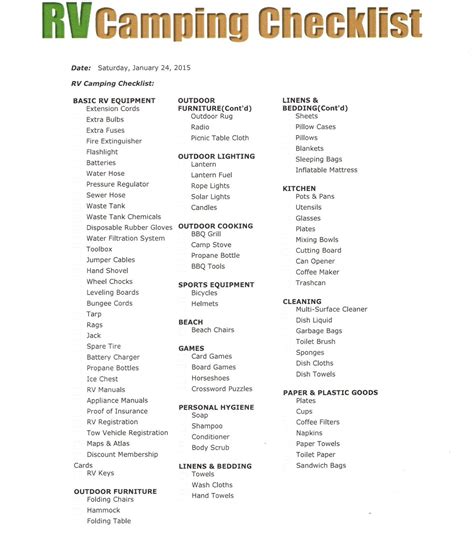 12 Constructive RV Camping Checklist - Kitty Baby Love