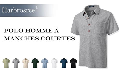 Harbrosrce Homme Polo en Coton piqué à Coupe Classique Manches Courtes