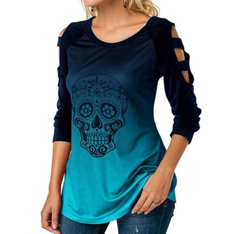 Buy Women Clothes Autumn Fashion Crew Neck Hollow Out Long Sleeve Skull