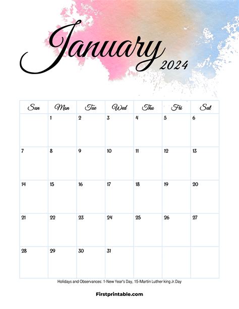 Free Printable Fillable January Calendar 2024