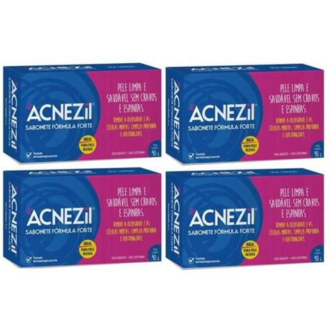 Kit 4 Acnezil Sabonetes Em Barra Fórmula Forte 90gr Cimed