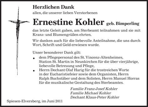 Traueranzeigen Von Ernestine Kohler Saarbruecker Zeitung Trauer De