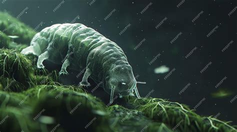 Premium Photo Closeup Of A Tardigrade Walking On Moss Fibers Its