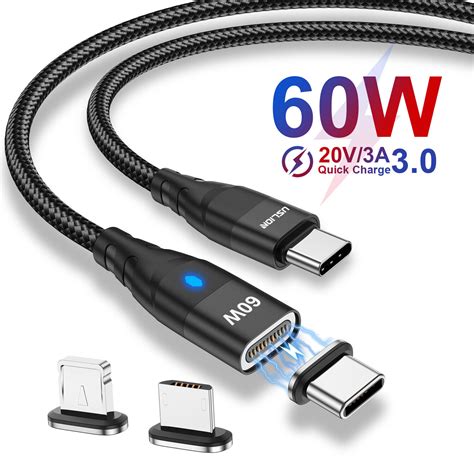 PD 60W Magnetic USB C To USB C TypeC Micro IOS Cable Data Transfer Fast