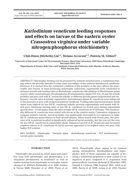 PDF Karlodinium Veneficum Feeding Responses And Effects On Larvae Of