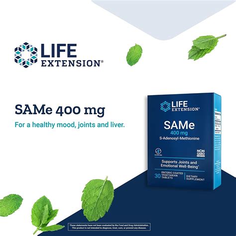 Life Extension SAMe S Adenosyl Methionine 400 Mg 30 Enteric Coated