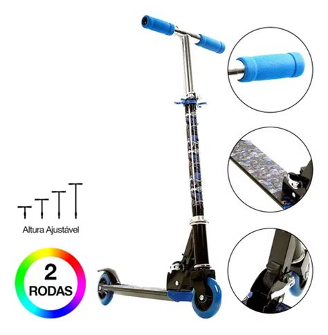 Patinete Masculino 2 Rodas Led Azul Bbr Toys Cor Azul E Preto BBR