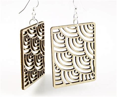 Waves In Squares Laser Cut Earrings From Reforested Wood Etsy