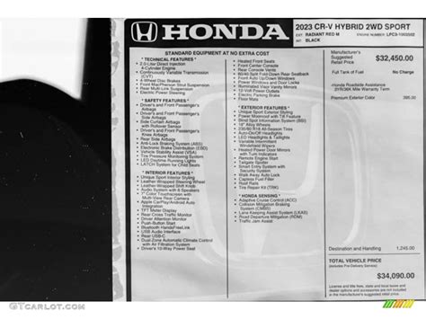 2024 Honda Crv Hybrid Sport L Window Sticker Ora Virgina