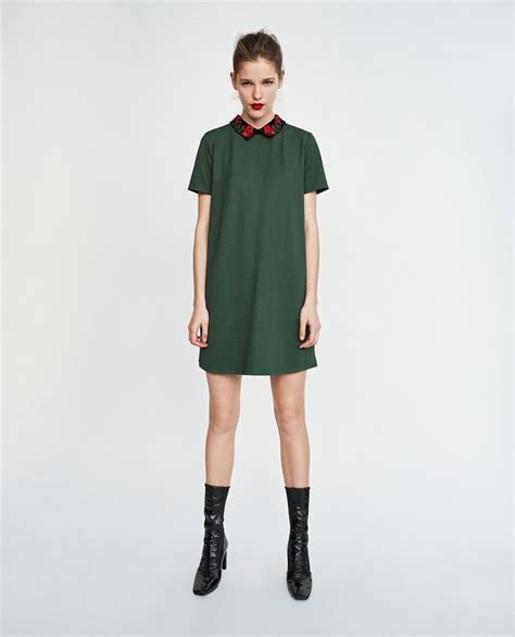 ZARA TRF DRESS WITH EMBROIDERED COLLAR Strapless Lace Dress Sheer