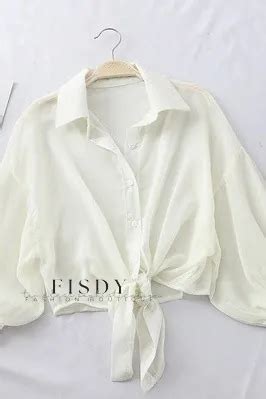 Fisdy Elegante Blusa De Gasa Con Cuello En V Y Mangas Cortas Fisdy