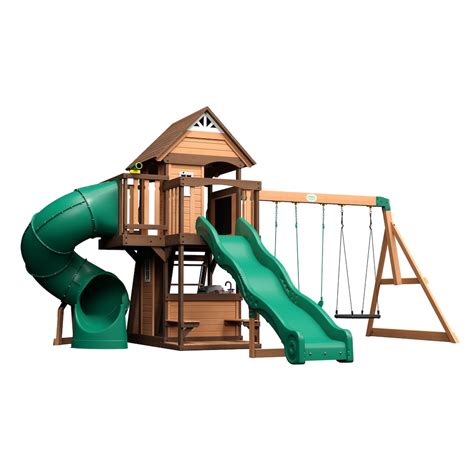 Backyard Discovery Cedar Cove All Cedar Wooden Swing Set The Home Depot Canada