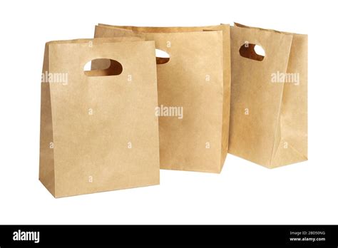 Three Paper Bags On White Background Stock Photo Alamy