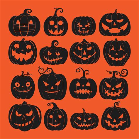 A Set Of Halloween Pumpkins Silhouette 46156365 Vector Art At Vecteezy