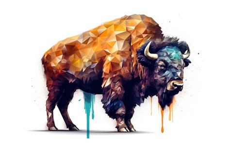 Premium AI Image Bison In Low Poly Style On A White Background 3d