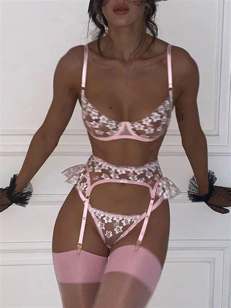 Soutiens Gorge Et Culotte Femme Lingerie Sexy Taille Haute En Dentelle Broderie Fleurie Avec