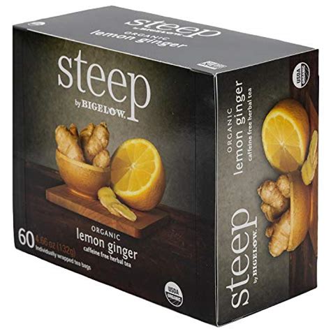 Steep By Bigelow Organic Lemon Ginger Caffeine Free Herbal Tea 60 Count