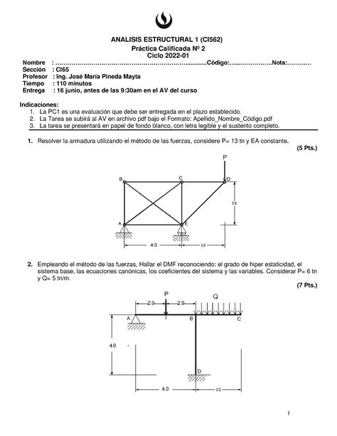 Pc Practica Calificada Analisis Estructural Analisis Estructural