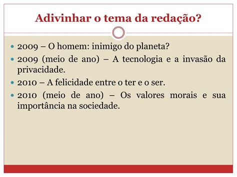 PPT Adivinhar o tema da redação Dicas PowerPoint Presentation free