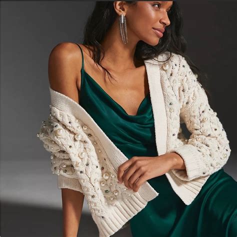 Anthropologie Pearl Embellished Cardigan Gem