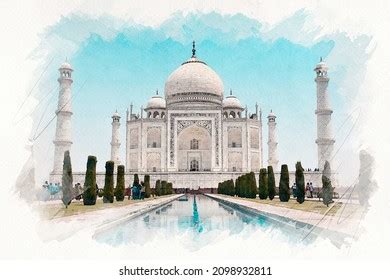 Taj Mahal Watercolor Painting Sketch Photo Stock Illustration