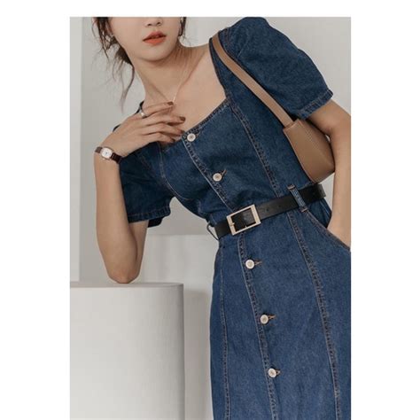 Order Váy Denim Nữ Dáng Dài Cổ Vuông Phong Cách Pháp Shopee Việt Nam