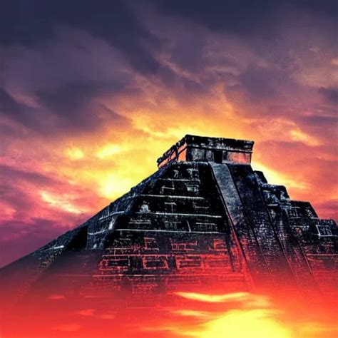 Sunset Over The Ruins Of The Mayan Pyramids Epic Stable Diffusion