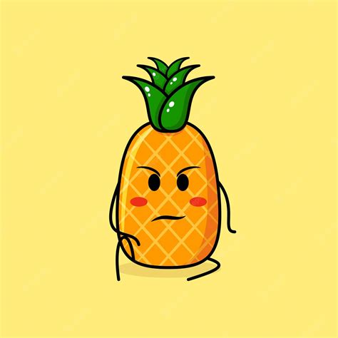 Premium Vector Cute Pineapple Character With Intimidation Expression And Sit Down Green And