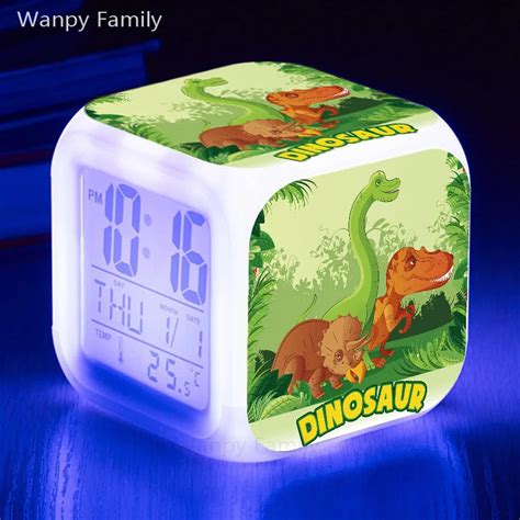 Réveil Horloge Réveil numérique à LED avec dinosaures 7 couleurs