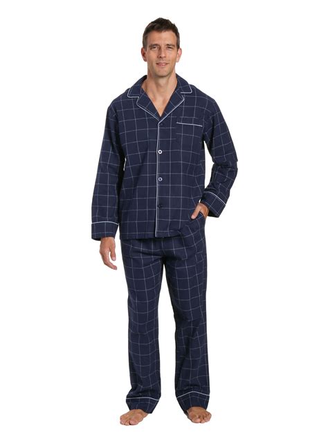 Mens 100 Cotton Flannel Pajama Set Windowpane Checks Navy Flannelpeople