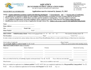 Fillable Online Cambridge 2013 Aquatics Application Cambridge
