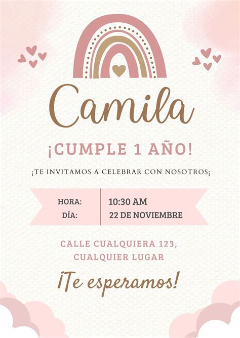 Invitaci N Vertical Cumplea Os Infantil Rosa Y Marr N Templates By