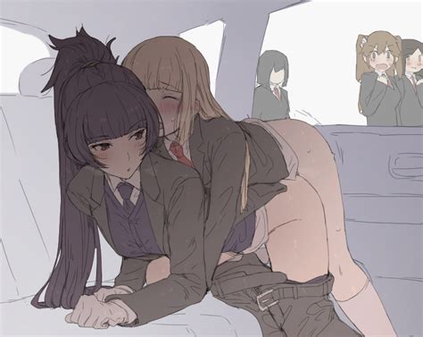 Rule 34 1futa 4girls Belt Bent Over Black Hair Black Jacket Black Pants Blazer Blonde Hair