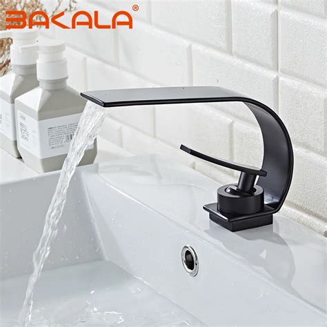 Bakala Basin Faucets Brass Black Countertop Deck Mount Waterfall