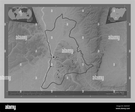 Anambra State Of Nigeria Grayscale Elevation Map With Lakes And