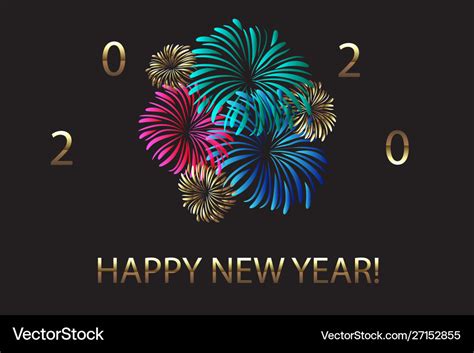 Happy new year 2020 fireworks and golden design Vector Image