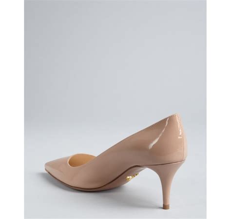 Lyst Prada Nude Patent Leather Pointed Toe Pumps In Natural