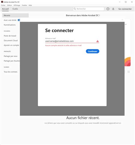 Erreur aucun compte associé à ladresse électronique lorsque vous