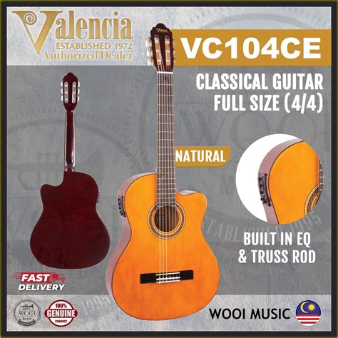 Valencia VC104CE Classical Guitar Cutaway Full Size 4 4 Built In EQ