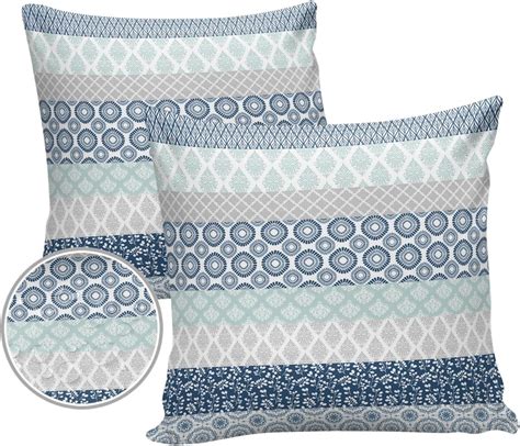 Amazon M Housee Outdoor Pillow Covers Grey Blue Geometric Bohemia