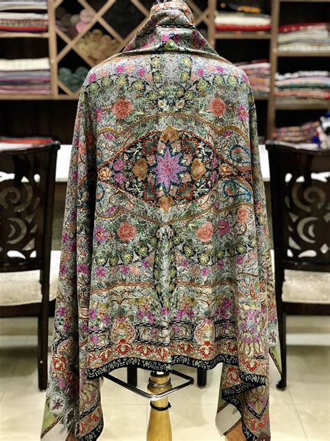 Kalamkari Pure Pashmina Shawl Hand Painted Hand Embroidered Kashmir